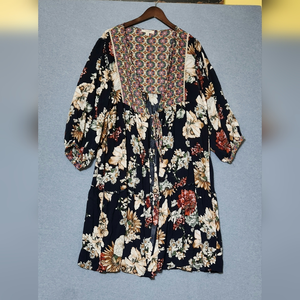 Umgee Floral Swim Coverup - Black and Cream